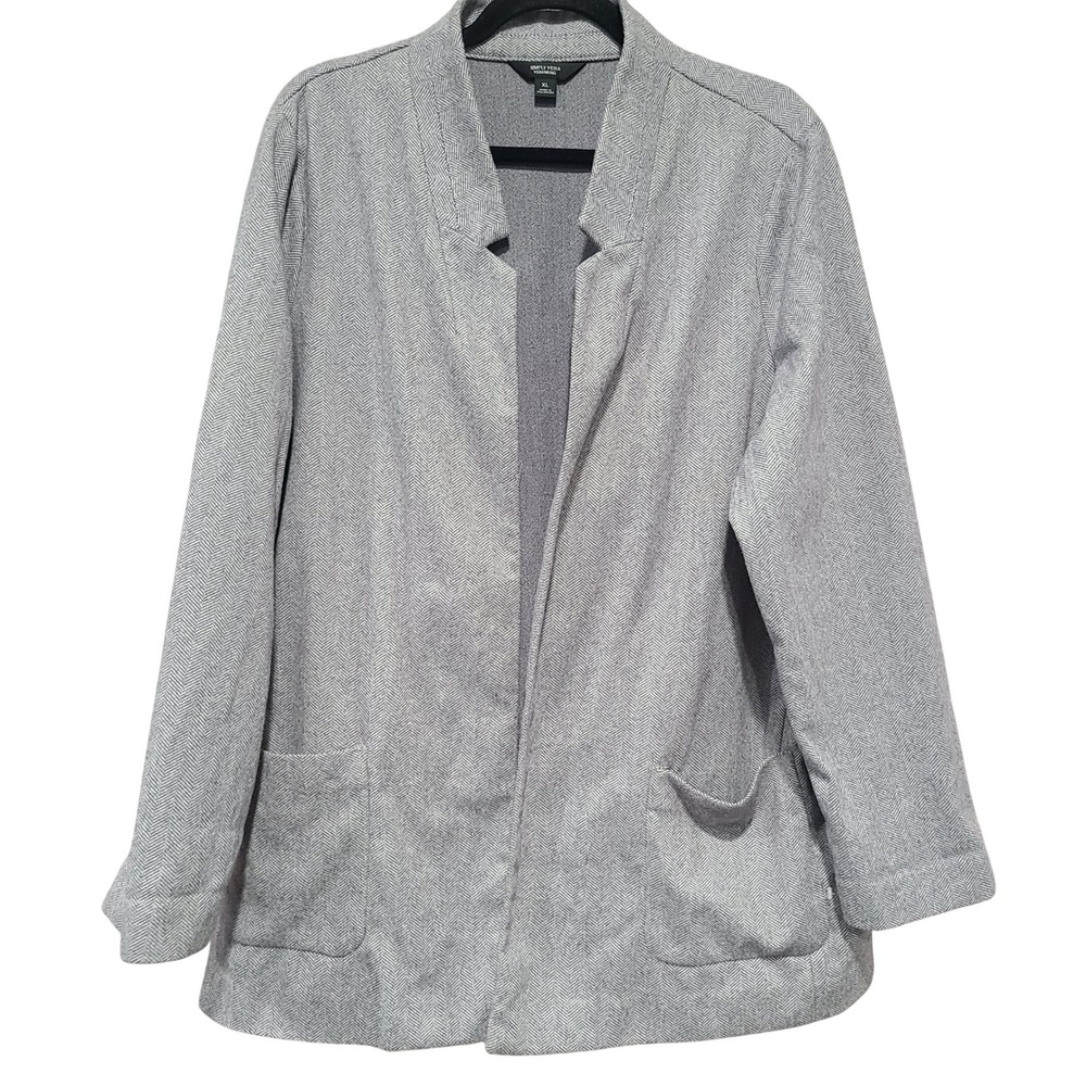 Simply Vera Vera Wang Grey Herringbone Open Front Cardigan Blazer XL Pockets